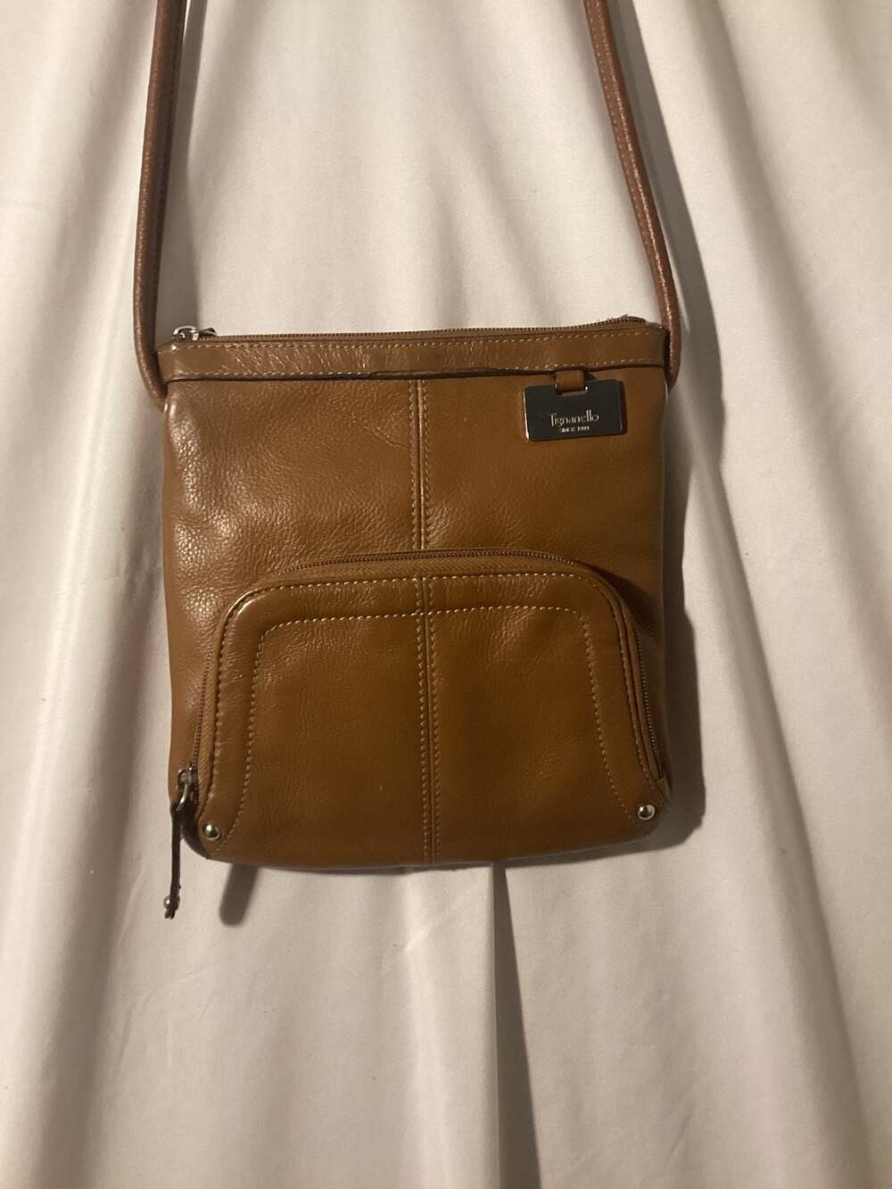 Tignanello Leather Crossbody Bag Tan Organizer Purse